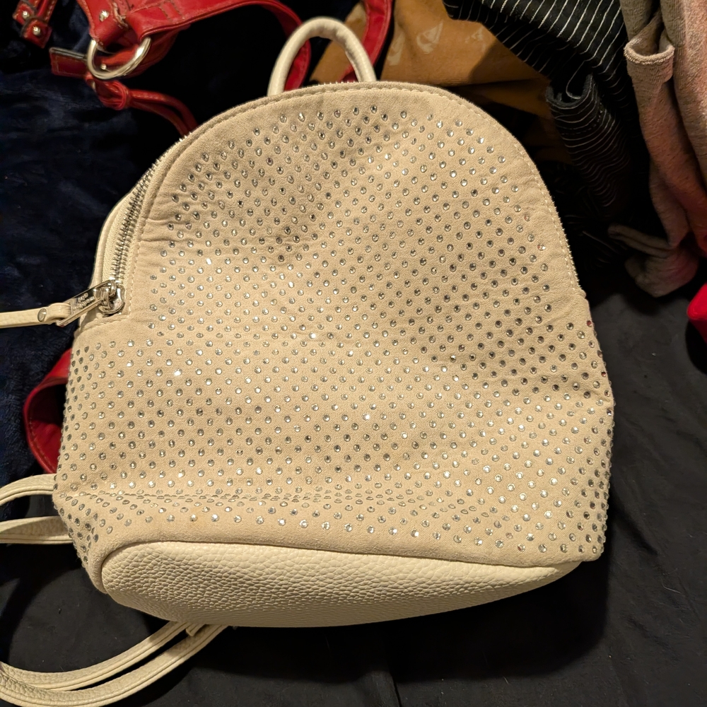 Madden Girl Cream Backpack with Rhinestone Detailing